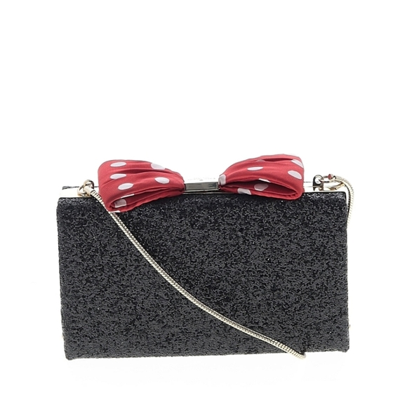 Elegant Black Glitter Clutch with Red Accents Dust Bag Included